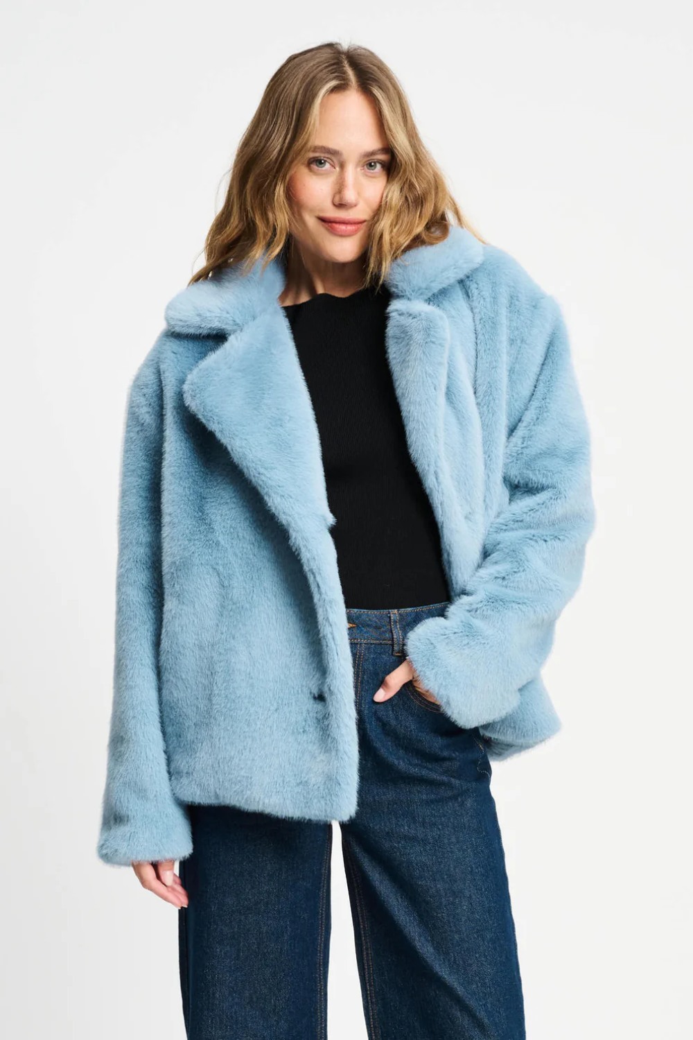 POM Misty Blue Faux Fur Jacket | LENA Library
